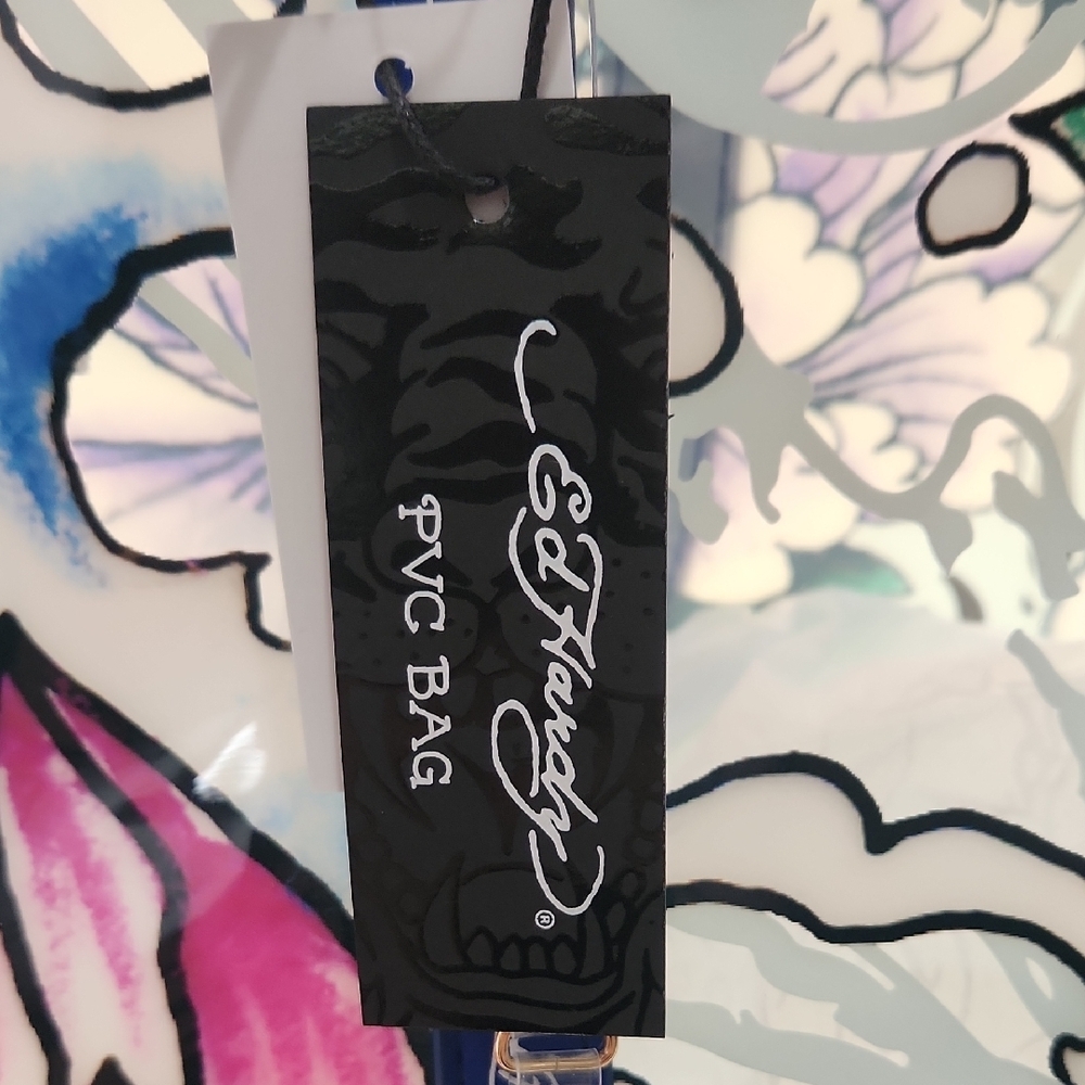 Ed Hardy Clear Floral Tote with Blue Straps and Multicolor Print. NWT - Picture 3 of 6